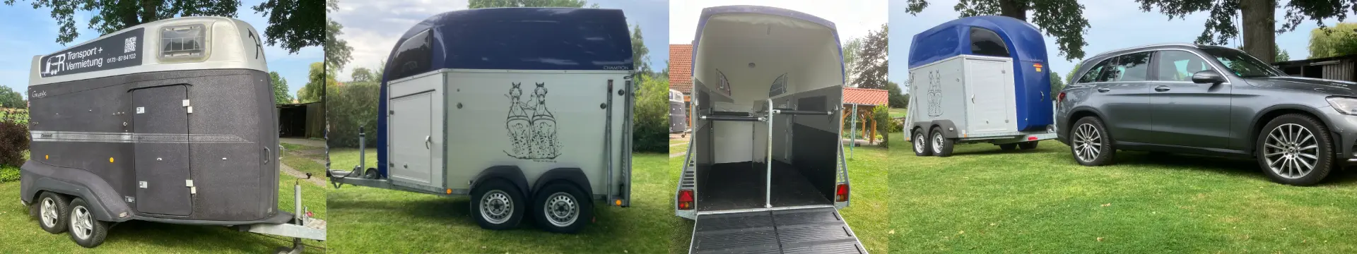 Ritter Pferdetransporte Bildcollage von Pferdeanhängern.